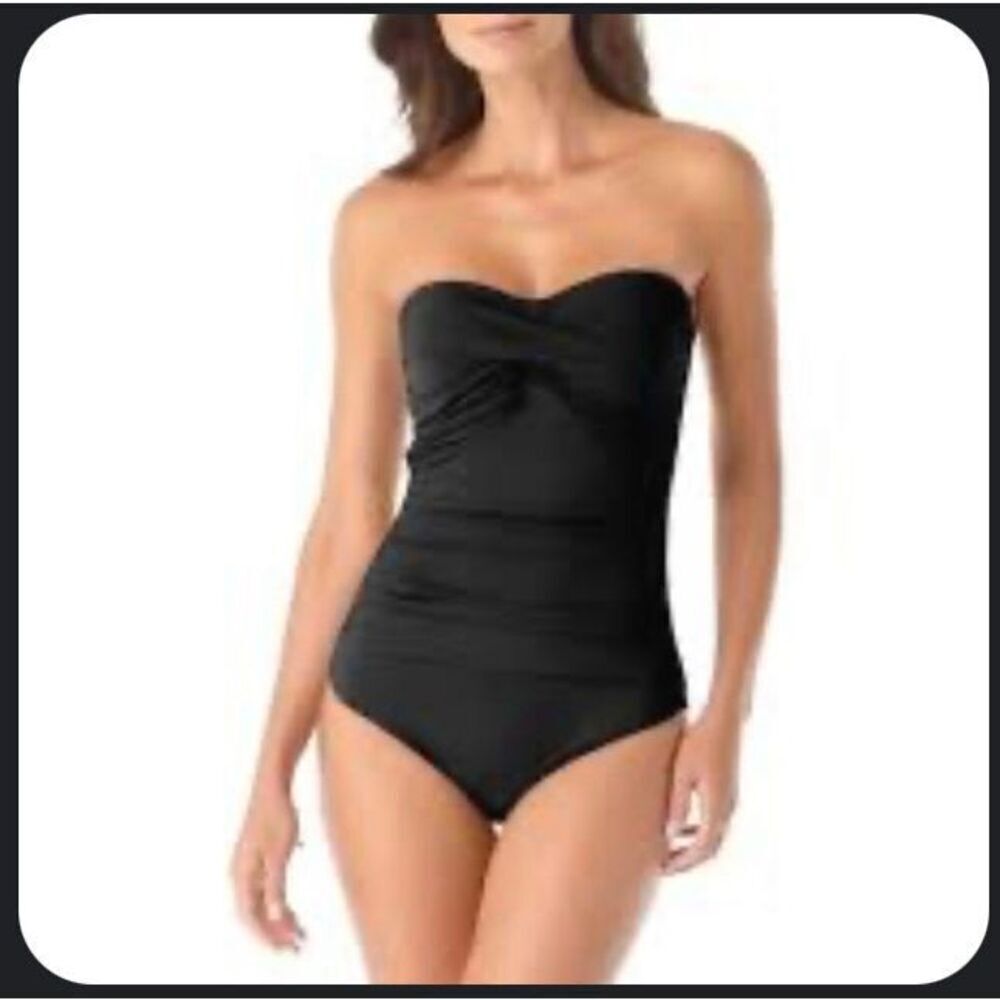 Kona Sol Black Cross Front Strapless Swimsuit Size Small New